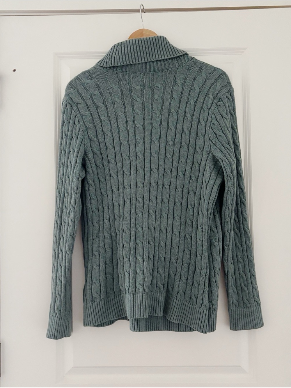 Lauren Ralph Lauren Buckle Shawl Collar Cable Cotton Sweater Preppy Classic XL - Picture 2 of 6